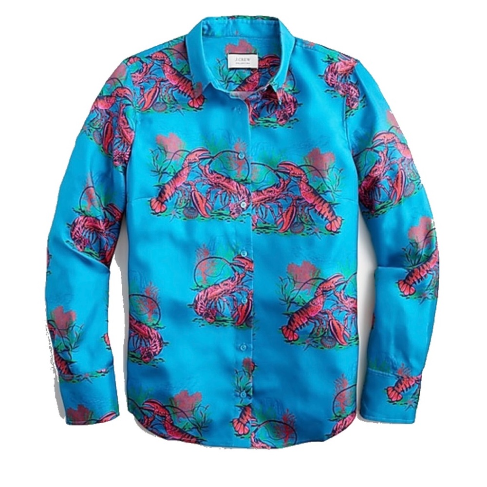 Collection silk twill shirt in lobster print